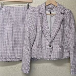 White House Black Market Women's Tweed Jacket 4 Skirt 6 Set Wisteria Ecru